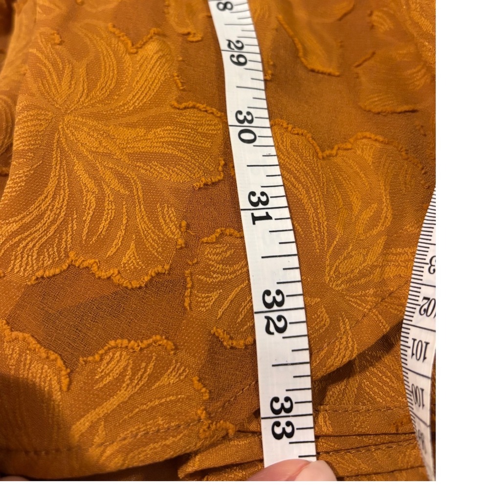 Anthropologie Mini Dress Womens 4 Dark Orange Gold Floral V-Neck Bishop Sleeve - Picture 8 of 8